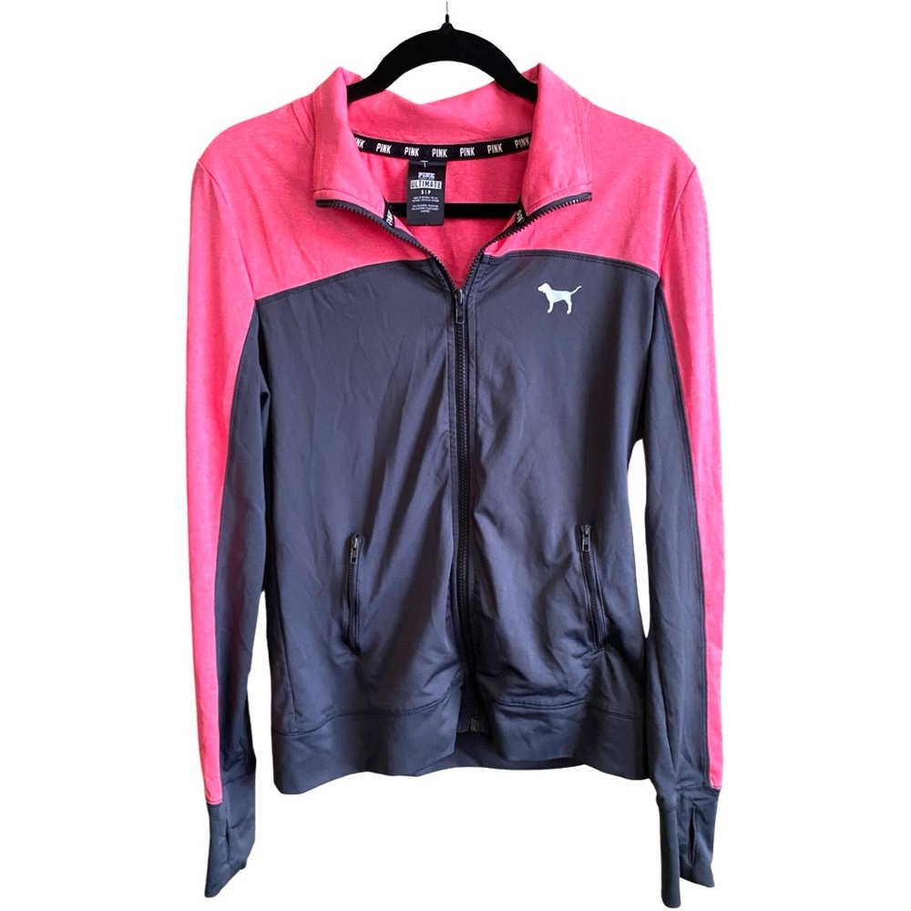 Pink Victoria’s Secret Jacket Small Ultimate Zip Front Pink Grey Zipper Pockets